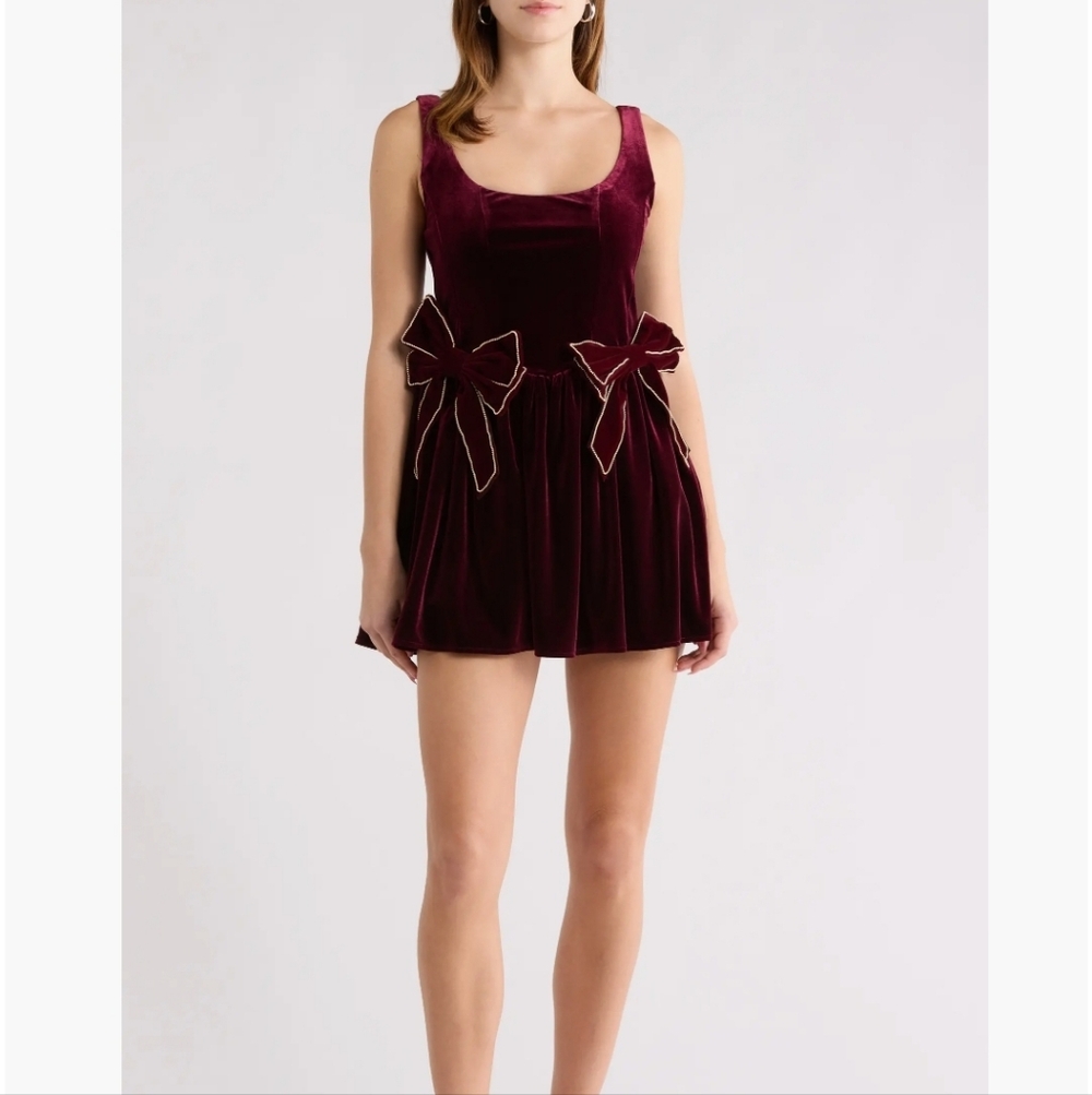 Velvet Bow-Accent Corset Mini Dress